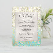 ミントガーリーウォーター色グラデーション金ゴールドヒョウ印刷 招待状 (スタンド正面)