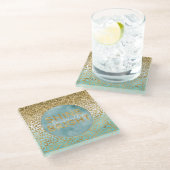 ミントガーリーウォーター色金ゴールドヒョウ印刷シャイン ガラスコースター (アングル)