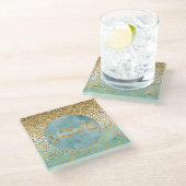 ミントガーリーウォーター色金ゴールドヒョウ印刷ラブ ガラスコースター (アングル)