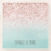 ミントガーリーググラデーションラムピンクグリッター ガラスコースター (正面)