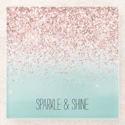 ミントガーリーググラデーションラムピンクグリッター ガラスコースター (正面)