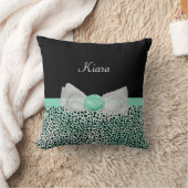 ミントガーリーグリーンチーテプリントかわいい弓の名前 クッション (ブランケット)