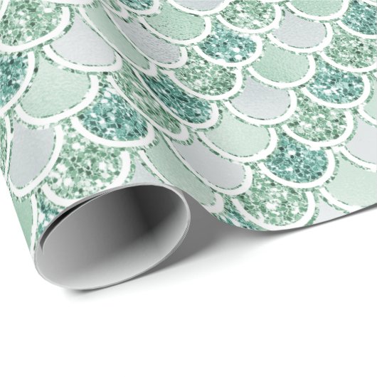 ミントガーリーパールマーメイドグリッター ラッピングペーパー (ロールコーナー)