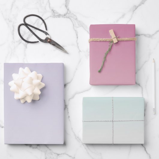 ミントガーリーピンクラベンダーグラデーション ラッピングペーパーシート (正面)