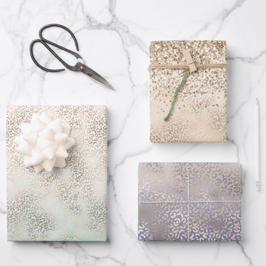 ミントガーリー金ゴールドグラデーションレオパード印刷 ラッピングペーパーシート (正面)