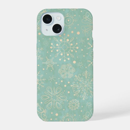 ミントクリスマスの象牙色の雪の結晶 iPhone 15ケース (裏面)