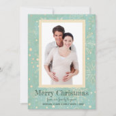 ミントクリスマスフォトカードにカーキ雪の結晶 シーズンカード (正面)