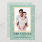 ミントクリスマスフォトカードにカーキ雪の結晶 シーズンカード (正面/裏面)