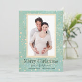ミントクリスマスフォトカードにカーキ雪の結晶 シーズンカード (スタンド正面)