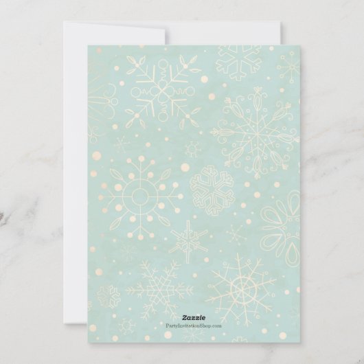 ミントクリスマスフォトカードにカーキ雪の結晶 シーズンカード (裏面)