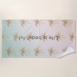 ミントクリーグラデーションム熱帯金ゴールドヤシ          ビーチタオル