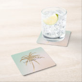 ミントクリームグラデーショントロピカルパーム金ゴールド スクエアペーパーコースター (インサイチュ)