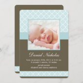 ミントクローバーパターン写真ベビーのお知らせ 案内状 (正面/裏面)