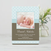 ミントクローバーパターン写真ベビーのお知らせ 案内状 (スタンド正面)