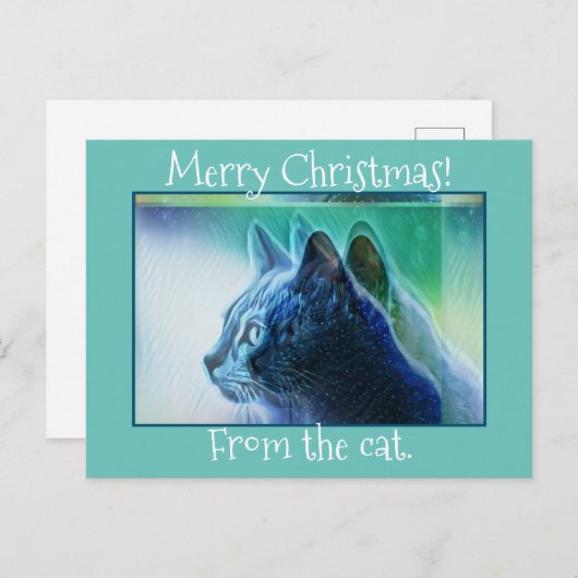 ミントクールグリーンキャットアートメリークリスマスホリデー ポストカード (正面/裏面)