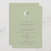 ミントグエレガントリーンシャンパン結婚式招待状 招待状 (正面/裏面)