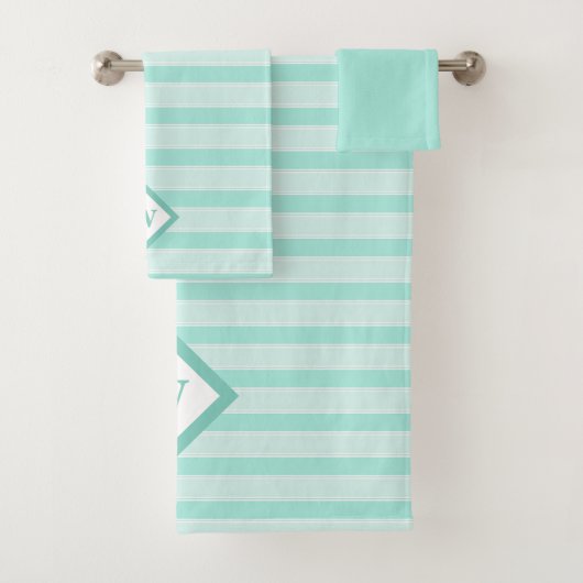 ミントグコンテンポラリーリーンストライプモノグラムの バスタオルセット (インサイチュ)