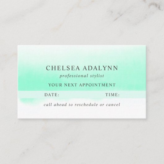 ミントグラデーションウォーターカラーミニマルアポイントメントカード 予約カード (正面)