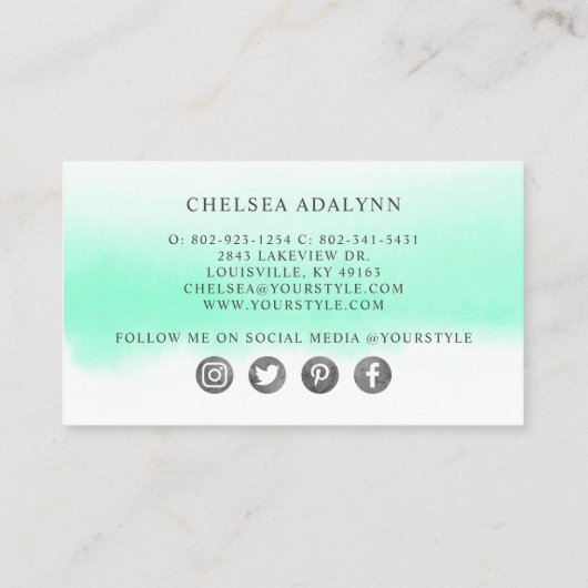 ミントグラデーションウォーター色ミニマリストのソーシャルメディア 名刺 (裏面)
