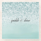 ミントグラデーショングリッターパーソナライズされた ガラスコースター (正面)