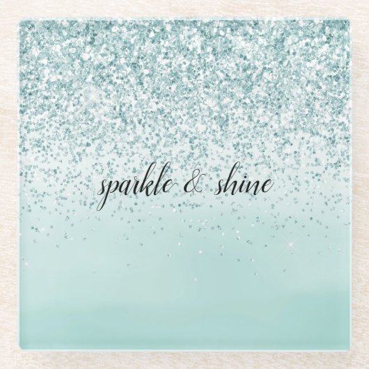 ミントグラデーショングリッターパーソナライズされた ガラスコースター (正面)