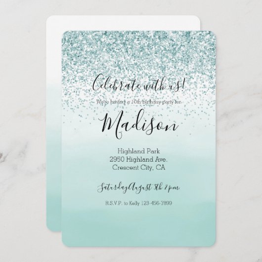 ミントグラデーショングリッター 招待状 (正面/裏面)
