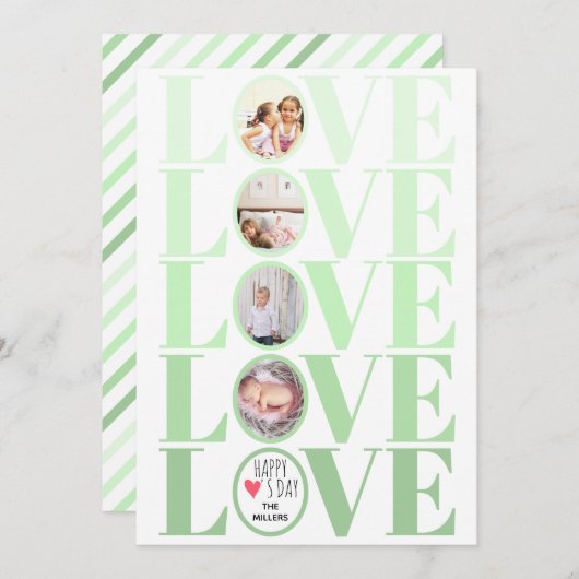 ミントグラデーショングリーンLOVEフォトバレンタインデー シーズンカード (正面/裏面)