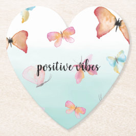 ミントグラデーションピンク蝶の水色 ペーパーコースター