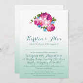 ミントグラデーションフローラ結婚式招待状 招待状 (正面/裏面)