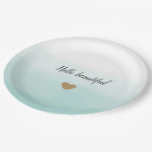 ミントグラデーション金ゴールドグリッターパーソナライズされたハート ペーパープレート (アングル)