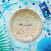 ミントグラデーション金ゴールドグリッターヒョウ印刷 ペーパープレート (パーティー)