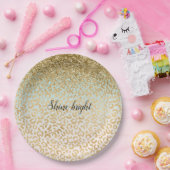 ミントグラデーション金ゴールドグリッターヒョウ印刷 ペーパープレート (パーティー)