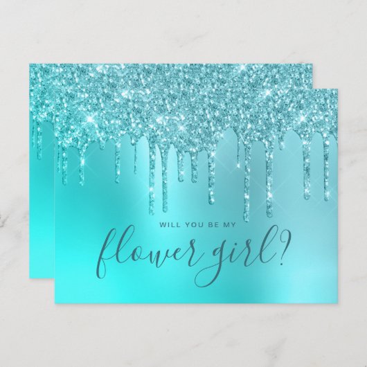 ミントグリッターの滴り、あなたは私のフラワーガールになってくれる？ インビテーションポストカード (正面/裏面)