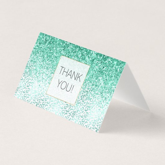 ミントグリッターグラムヒョウ印刷ありがとう (正面)