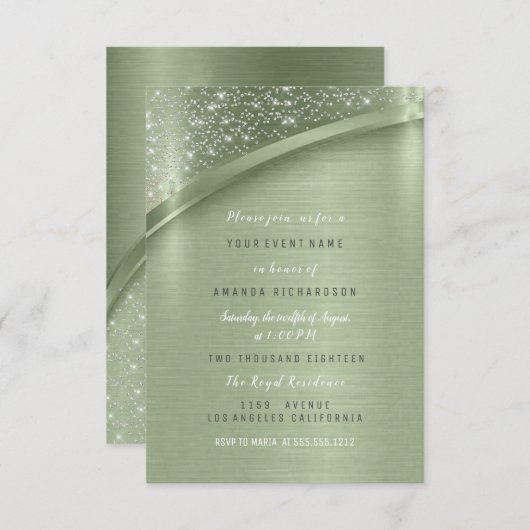 ミントグリッターブライダルシャワー誕生日スイーツ16th 招待状 (正面/裏面)