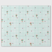 ミントグリッドに描かれたかわいい冬の羊ともみじの実 - クリスマス ラッピングペーパー (フラット)