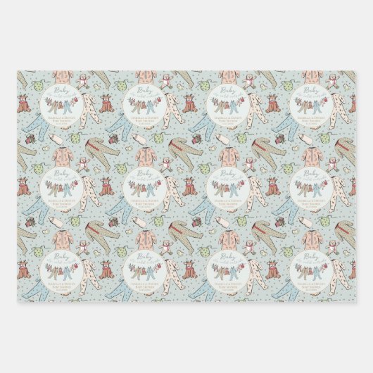 ミントグリーベビーその冷たい外の冬のベビーシャワー ラッピングペーパーシート (正面)