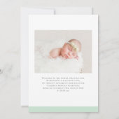 ミントグリーンお洒落書道フォトベビー誕生 案内状 (裏面)