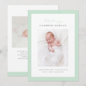 ミントグリーンお洒落書道フォトベビー誕生 案内状 (正面/裏面)