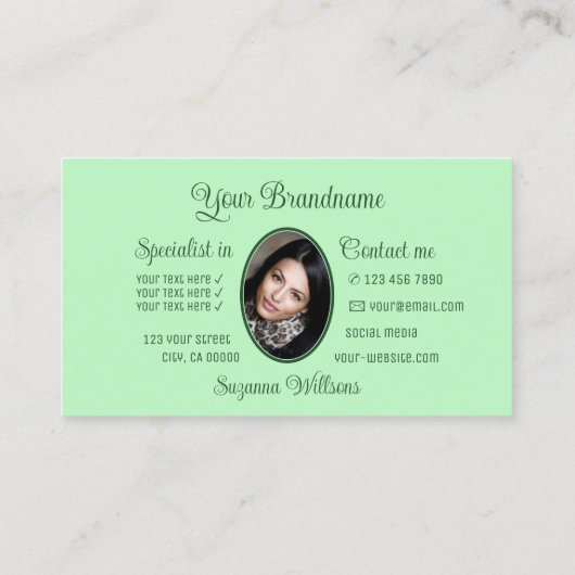 ミントグリーンかわいいハートシックとモノグラムと写真 名刺 (裏面)
