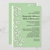 ミントグリーンが花開かわいらし結婚式招待状 招待状 (正面/裏面)