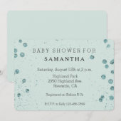 ミントグリーンきらびやかな紙吹雪赤ちゃんシャワー 招待状 (正面/裏面)