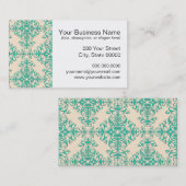 ミントグリーンとオフホワイトダマスクスタイルパターン 名刺 (正面/裏面)