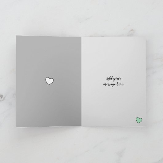 ミントグリーンとグレーの記念写真付き カード (内部)