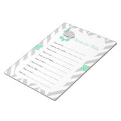 ミントグリーンとグレーの象の赤ちゃんシャワー – ウィッシュ ノートパッド (アングル)