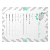 ミントグリーンとグレーの象の赤ちゃんシャワー – ウィッシュ ノートパッド (正面)