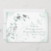 ミントグリーンとグレーの鳥のウェディング招待状 招待状 (裏面)