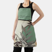 ミントグリーンとグレーウォーターカラーリーフ |名前+キッチン エプロン (インサイチュ)