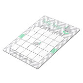 ミントグリーンとグレーエレファントベビーシャワービンゴ ノートパッド (アングル)