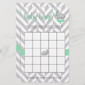 ミントグリーンとグレーエレファントベビーシャワービンゴ 便箋 (正面/裏面)